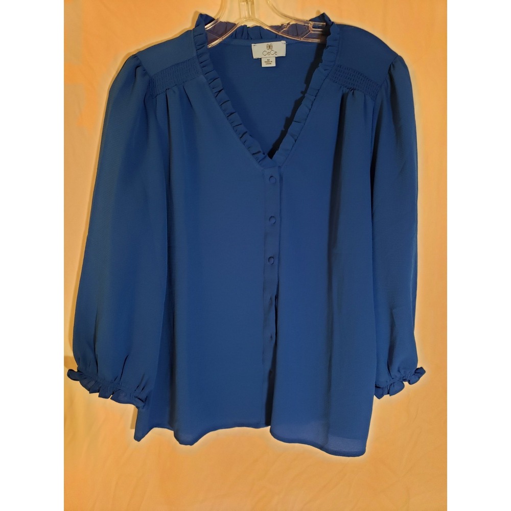 Women's Cece Blue Long Sleeve Button Up Blouse Size M